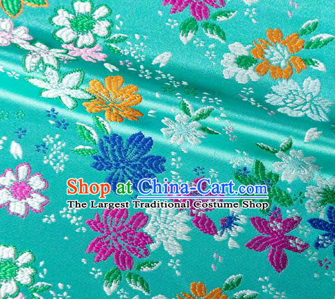 Asian Japanese Kimono Fabric Classical Flowers Pattern Design Light Green Brocade Traditional Drapery Silk Material