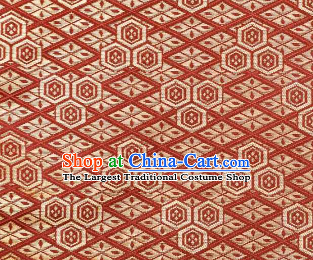 Asian Japanese Kimono Fabric Classical Pattern Design Red Brocade Traditional Drapery Silk Material