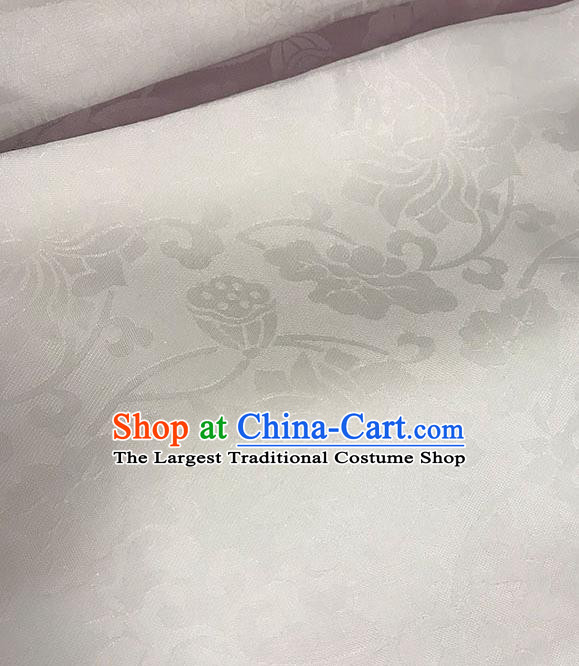 Chinese Tang Suit White Brocade Classical Lotus Pattern Design Satin Fabric Asian Traditional Drapery Silk Material