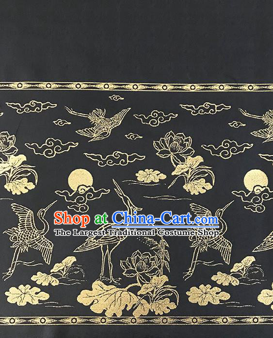 Chinese Hanfu Dress Black Brocade Classical Crane Lotus Pattern Design Satin Fabric Asian Traditional Drapery Silk Material