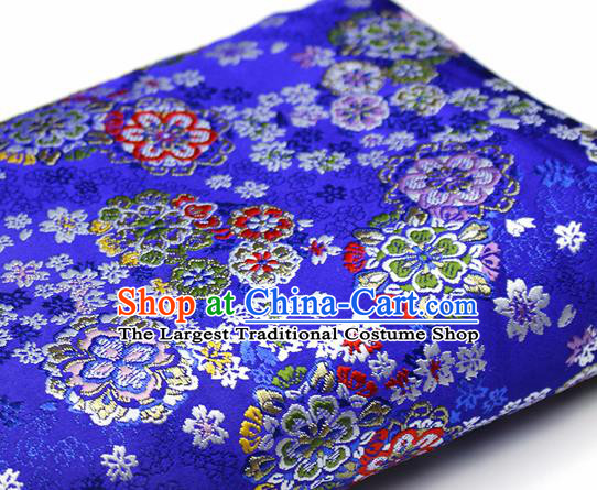 Asian Japanese Kimono Satin Fabric Classical Sakura Pattern Design Royalblue Brocade Damask Traditional Drapery Silk Material