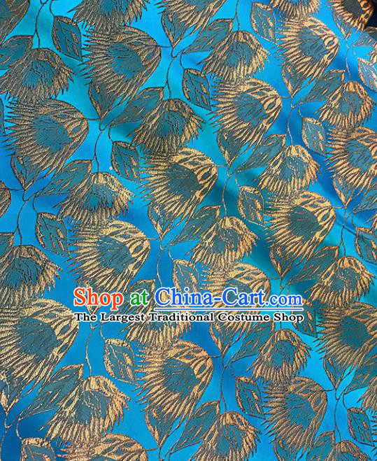 Chinese Tang Suit Blue Brocade Classical Pattern Design Satin Fabric Asian Traditional Drapery Silk Material