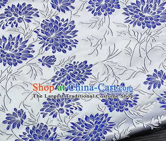 Chinese Classical Hibiscus Pattern Design White Satin Fabric Brocade Asian Traditional Drapery Silk Material