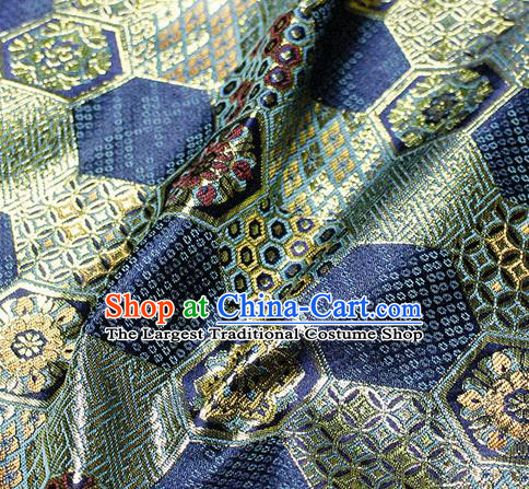 Asian Japanese Classical Tortoise Shell Pattern Design Navy Brocade Kimono Satin Fabric Damask Traditional Drapery Silk Material