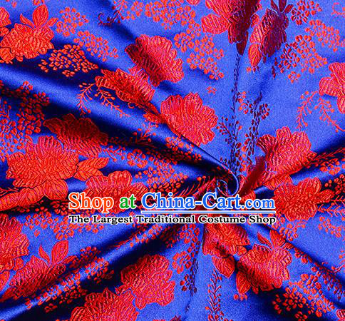 Chinese Classical Peony Pattern Design Royalblue Satin Fabric Brocade Asian Traditional Drapery Silk Material