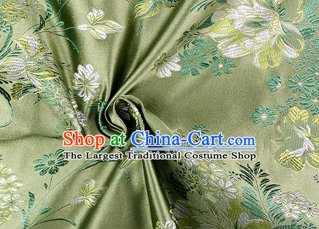 Chinese Classical Peony Pattern Design Green Satin Fabric Brocade Asian Traditional Drapery Silk Material