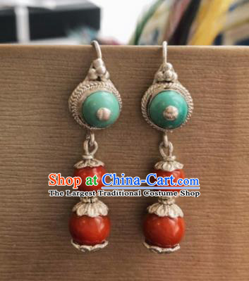 Chinese Traditional Zang Nationality Red Earrings Tibetan Ethnic Ear Accessories for Women