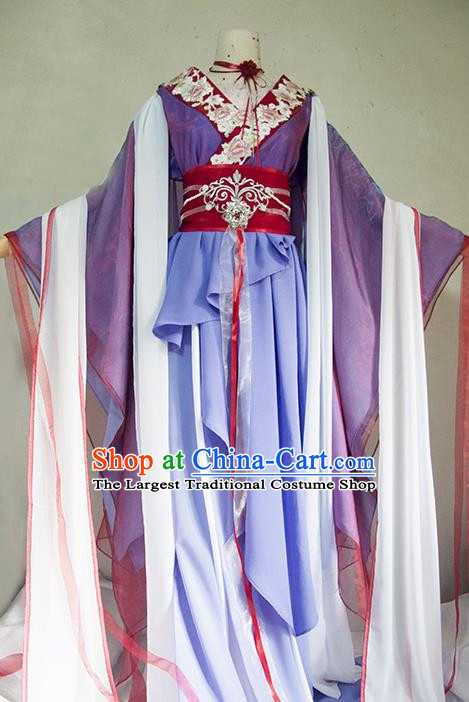Chinese Traditional Cosplay Queen Purple Costume Ancient Princess Swordsman Dress for Women