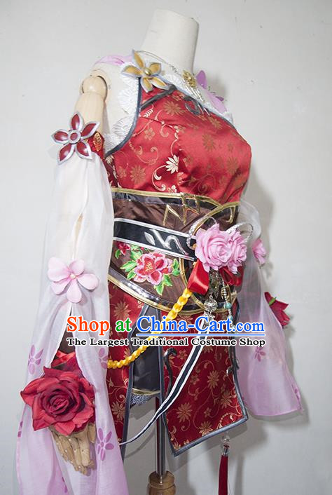 Chinese Traditional Cosplay Knight Costume Ancient Swordsman Red Dress for Women
