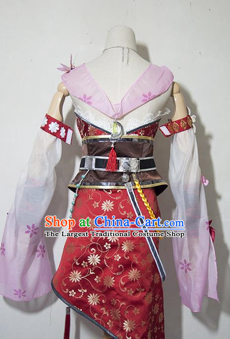 Chinese Traditional Cosplay Knight Costume Ancient Swordsman Red Dress for Women