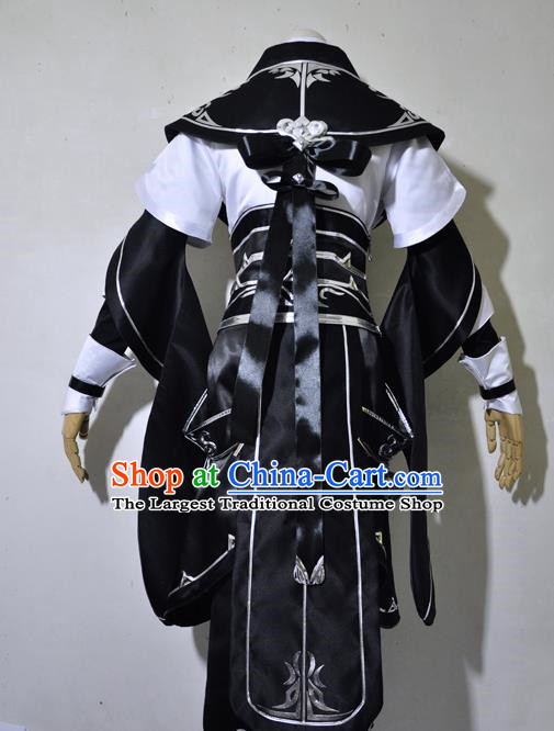 Chinese Traditional Cosplay Young Knight Black Costume Ancient Swordsman Hanfu Clothing for Men