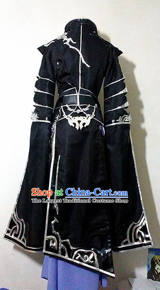 Chinese Traditional Cosplay Prince Young Knight Black Costume Ancient Swordsman Hanfu Clothing for Men