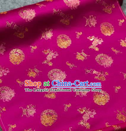 Traditional Chinese Embroidered Rosy Silk Fabric Classical Pattern Design Brocade Fabric Asian Satin Material