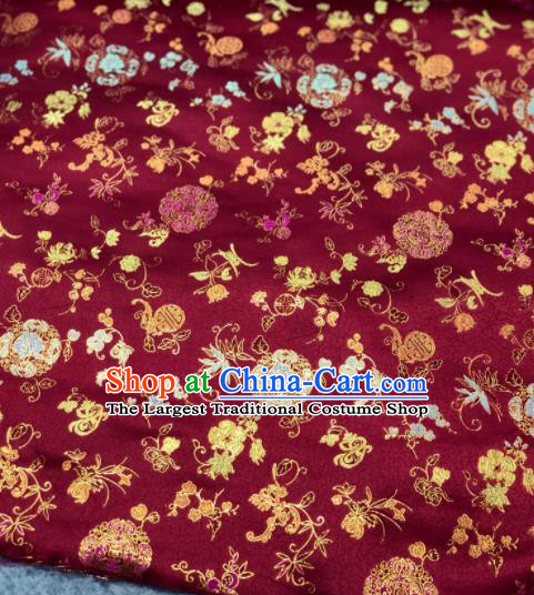 Traditional Chinese Wine Red Silk Fabric Classical Orchid Pattern Design Brocade Fabric Asian Satin Material