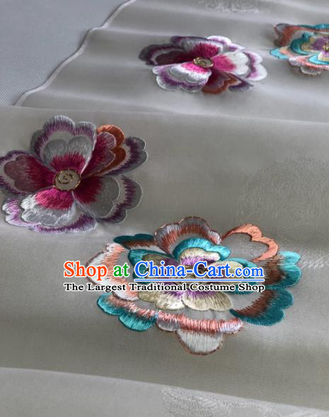 Traditional Chinese Embroidered Flowers White Silk Fabric Classical Pattern Design Brocade Fabric Asian Satin Material