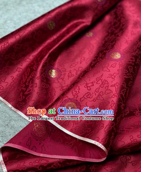 Traditional Chinese Wine Red Satin Classical Cloud Pattern Design Brocade Fabric Asian Silk Fabric Material
