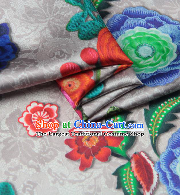 Chinese Traditional Classical Chrysanthemum Pattern White Brocade Damask Asian Satin Drapery Silk Fabric
