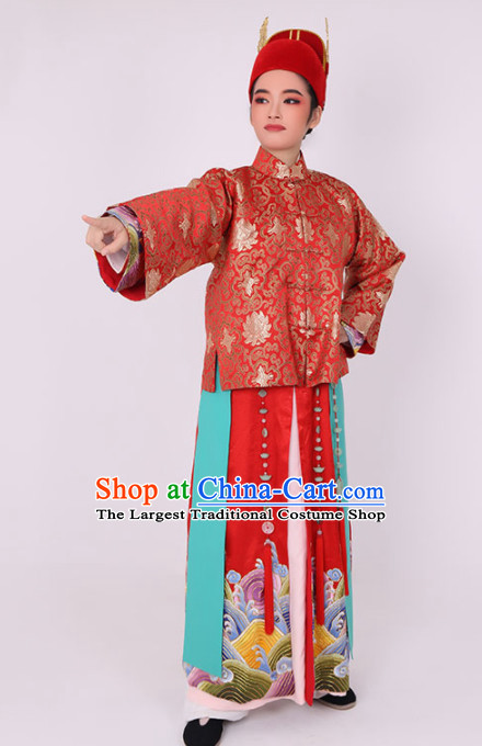 Chinese Traditional Beijing Opera Wedding Costume Ancient Bridegroom Red Clothing for Men