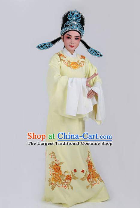 Chinese Traditional Beijing Opera Niche Yellow Embroidered Robe Ancient Scholar Childe Costume for Men