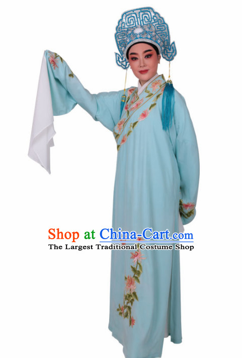 Chinese Traditional Beijing Opera Niche Nobility Childe Embroidered Blue Robe Ancient Scholar Costume for Men