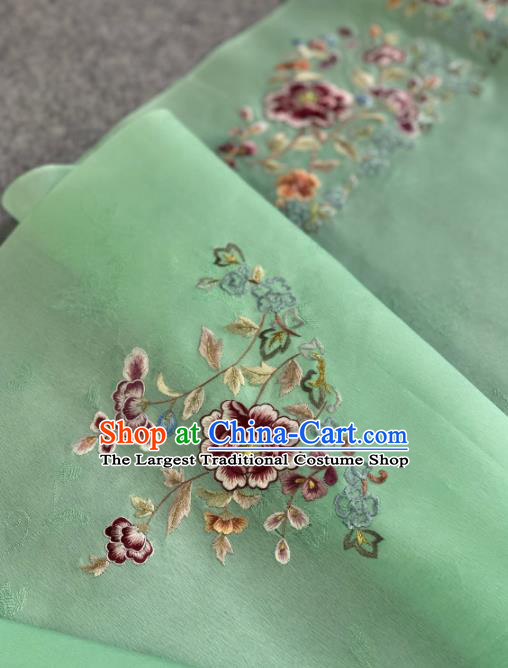 Traditional Chinese Satin Classical Embroidered Peony Pattern Design Green Brocade Fabric Asian Silk Fabric Material