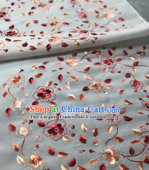 Traditional Chinese Satin Classical Embroidered Wintersweet Pattern Design White Brocade Fabric Asian Silk Fabric Material