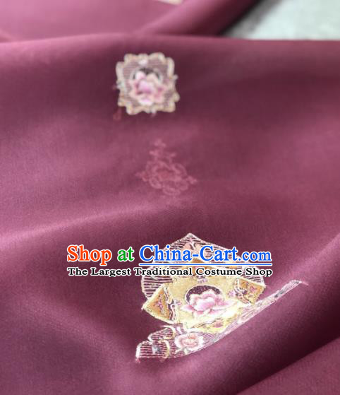Traditional Chinese Satin Classical Embroidered Flowers Pattern Design Wine Red Brocade Fabric Asian Silk Fabric Material