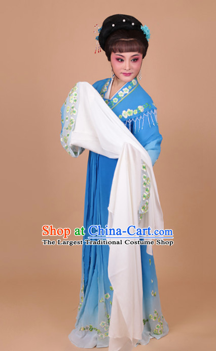 Chinese Traditional Peking Opera Actress Blue Water Sleeve Dress Ancient Peri Princess Embroidered Costume for Women