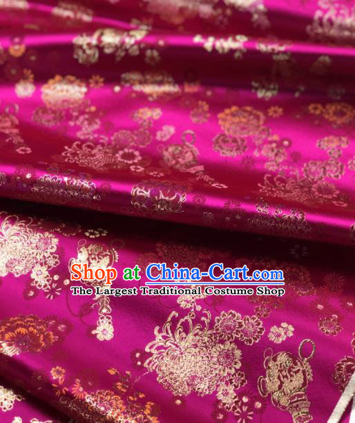Traditional Chinese Silk Fabric Classical Embroidered Pattern Design Rosy Brocade Fabric Asian Satin Material