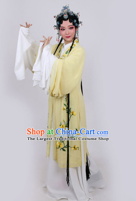 Chinese Traditional Peking Opera Actress Embroidered Yellow Dress Ancient Princess Peri Costume for Women