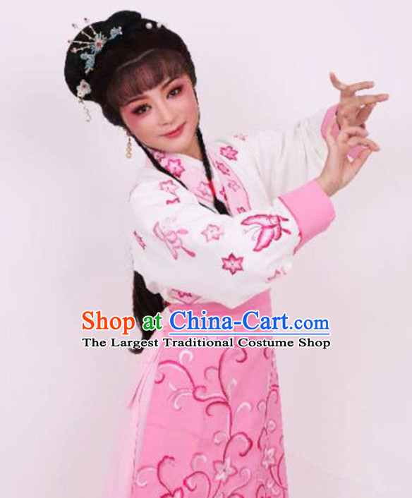 Chinese Traditional Peking Opera Maidservants Pink Dress Ancient Court Maid Embroidered Costume for Women