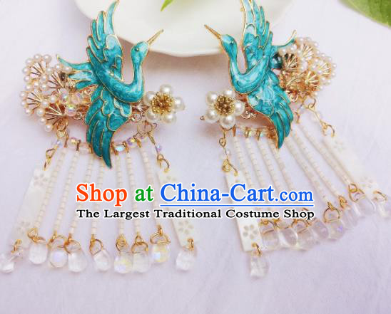 Chinese Ancient Princess Hairpins Palace Blueing Crane Hair Claws Traditional Hanfu Hair Accessories for Women