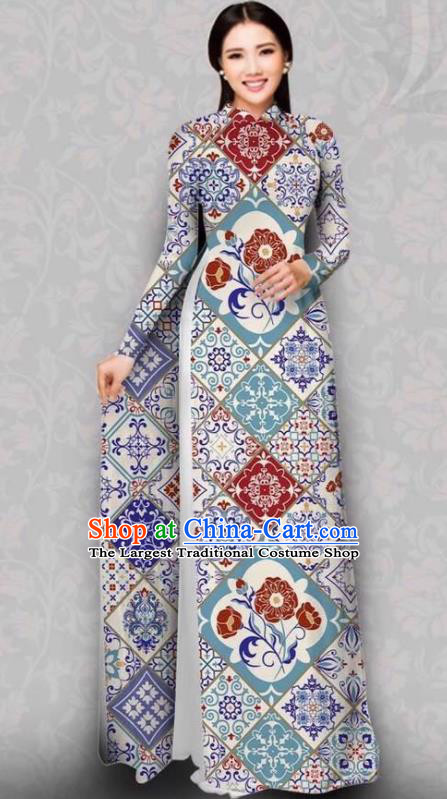 Asian Vietnam Traditional Dress Bride Costume Vietnamese National Classical Ao Dai Cheongsam for Women