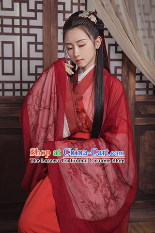 Ancient Chinese Jin Dynasty Wedding Replica Costume Traditional Court Princess Red Hanfu Dress for Women