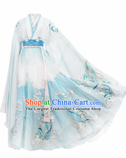 Ancient Chinese Jin Dynasty Imperial Consort Replica Costume Traditional Mythology Goddess Luo Embroidered Hanfu Dress for Women