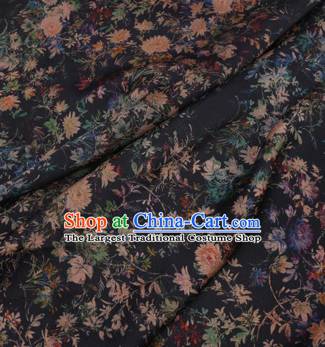 Traditional Chinese Navy Gambiered Guangdong Gauze Silk Fabric Classical Pattern Design Brocade Fabric Asian Satin Material