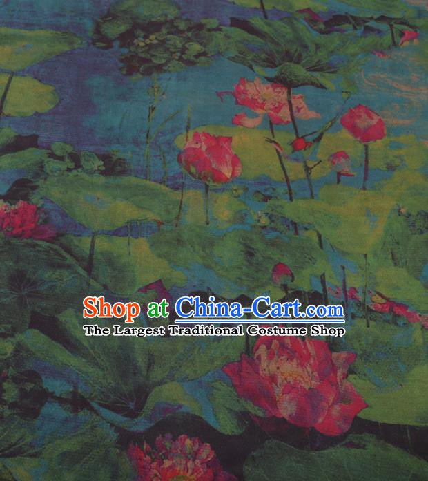 Traditional Chinese Classical Lotus Pattern Design Green Gambiered Guangdong Gauze Asian Brocade Silk Fabric