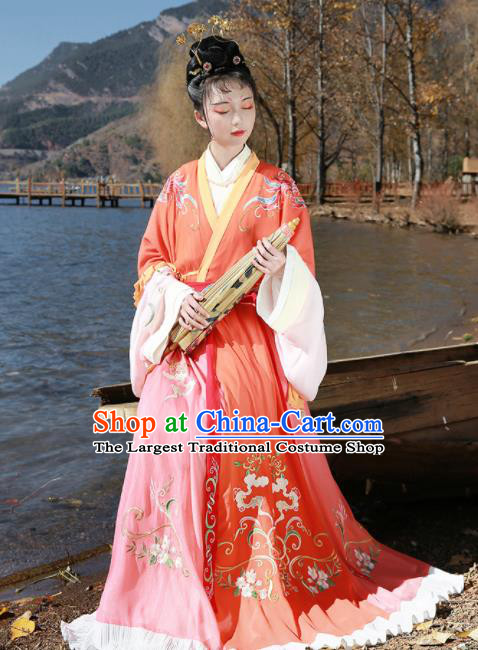 Ancient Chinese Palace Lady Hanfu Dress Traditional Jin Dynasty Court Embroidered Replica Costume for Women
