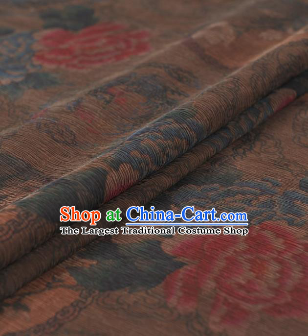 Chinese Traditional Classical Peony Pattern Design Khaki Gambiered Guangdong Gauze Asian Brocade Silk Fabric