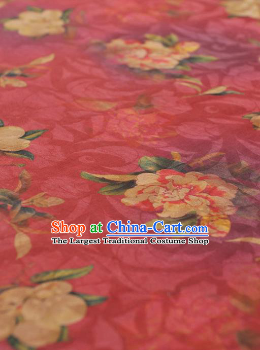 Chinese Traditional Classical Peony Pattern Design Rosy Gambiered Guangdong Gauze Asian Brocade Silk Fabric