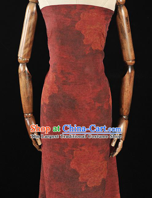 Chinese Traditional Peony Flowers Pattern Design Brown Red Gambiered Guangdong Gauze Asian Brocade Silk Fabric