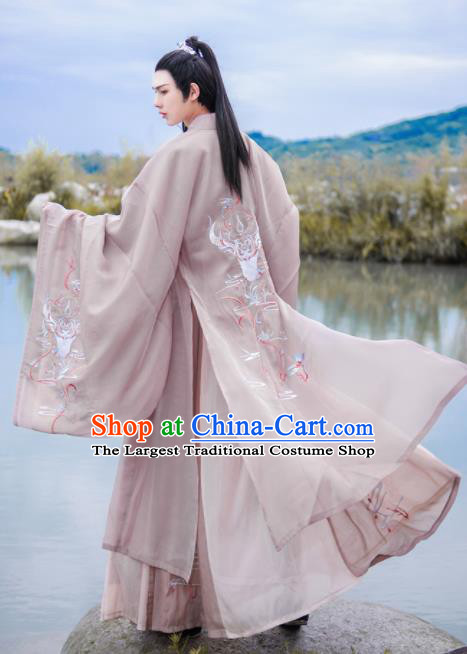 Chinese Traditional Hanfu Clothing Ancient Jin Dynasty Swordsman Embroidered Historical Costume for Men
