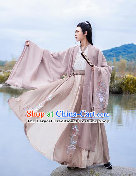 Chinese Traditional Hanfu Clothing Ancient Jin Dynasty Swordsman Embroidered Historical Costume for Men