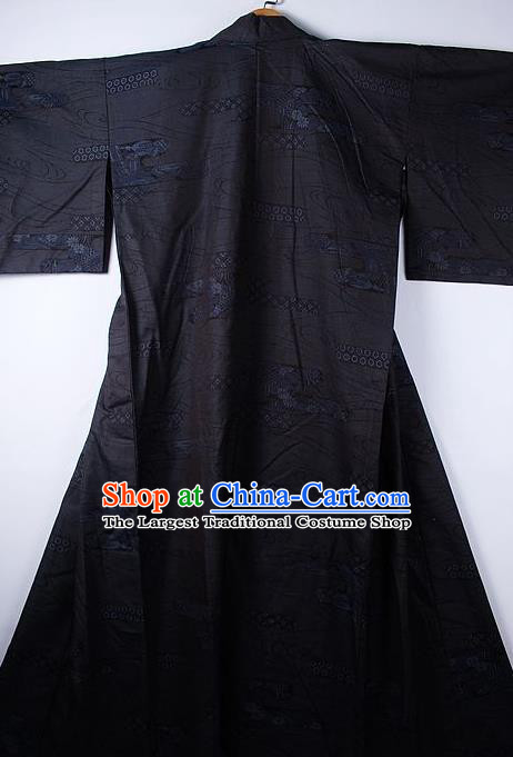 Asian Japanese Ceremony Clothing Printing Black Kimono Traditional Japan National Yukata Costume for Men