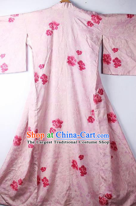 Asian Japanese Ceremony Clothing Classical Peony Pattern Pink Kimono Traditional Japan National Yukata Costume for Men