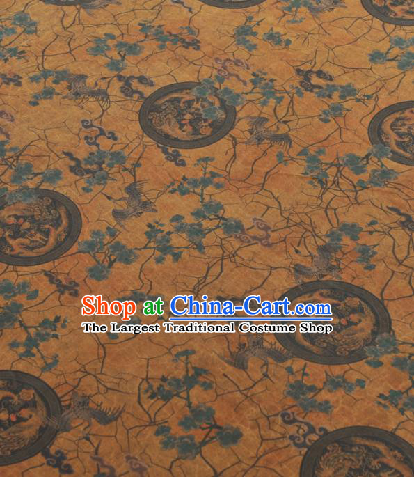 Chinese Traditional Dragon Phoenix Crane Pattern Design Yellow Gambiered Guangdong Gauze Asian Brocade Silk Fabric
