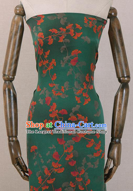 Asian Chinese Classical Ginkgo Leaf Pattern Design Green Gambiered Guangdong Gauze Traditional Cheongsam Brocade Silk Fabric