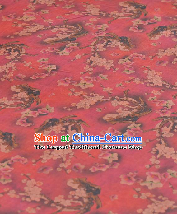 Asian Chinese Classical Plum Pattern Rosy Gambiered Guangdong Gauze Traditional Cheongsam Brocade Silk Fabric
