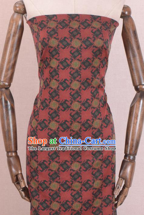 Asian Chinese Classical Lucky Pattern Red Gambiered Guangdong Gauze Traditional Cheongsam Brocade Silk Fabric