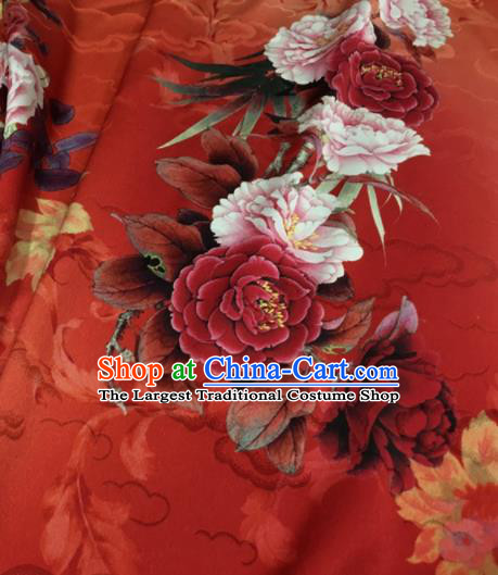 Asian Chinese Classical Peony Pattern Orange Brocade Satin Drapery Traditional Cheongsam Brocade Silk Fabric